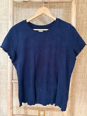 NIC+ZOE Navy Short Sleeve Textured Top